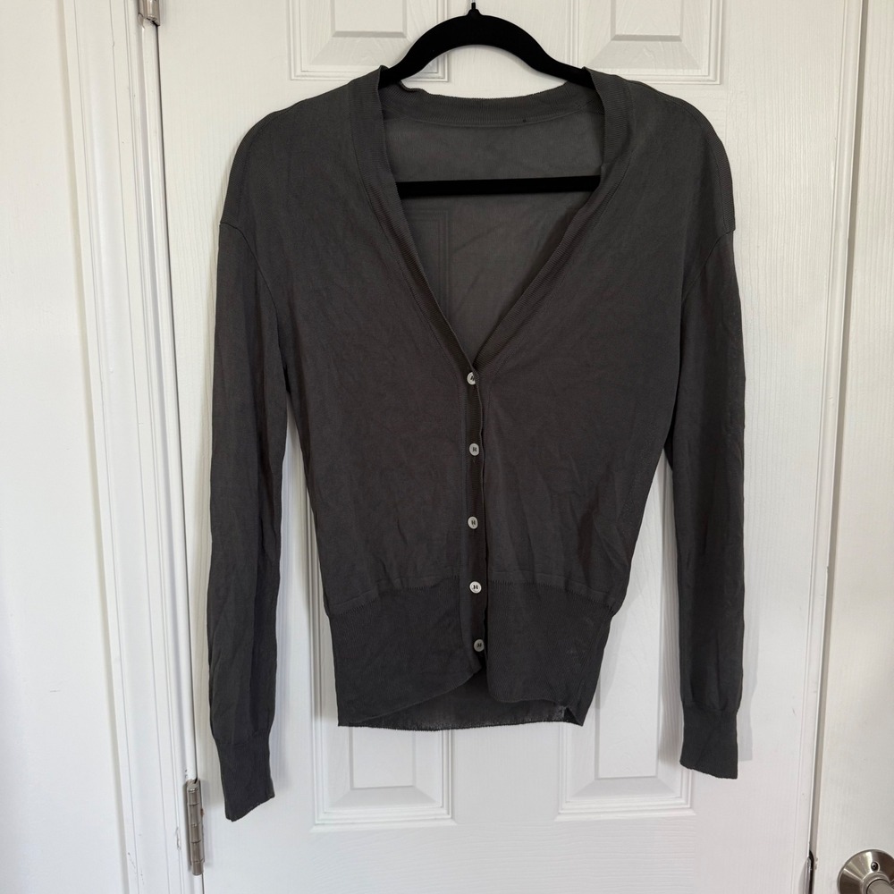 Piazza Sempione Gray Rayon V-Neck Button Front Italian Cardigan Women's S/M EUC